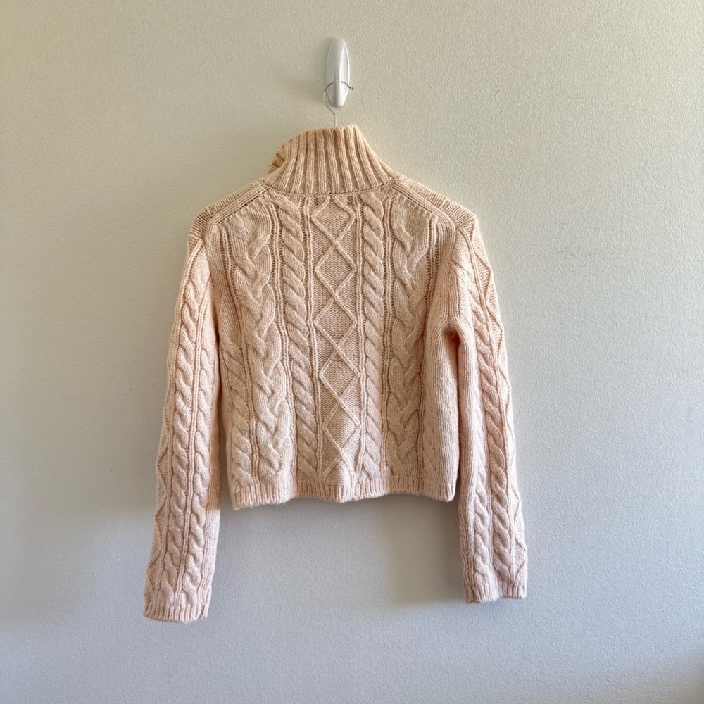 NWT J.Crew Natural Beige Cable Knit Turtleneck Cardigan size Small - Picture 4 of 9